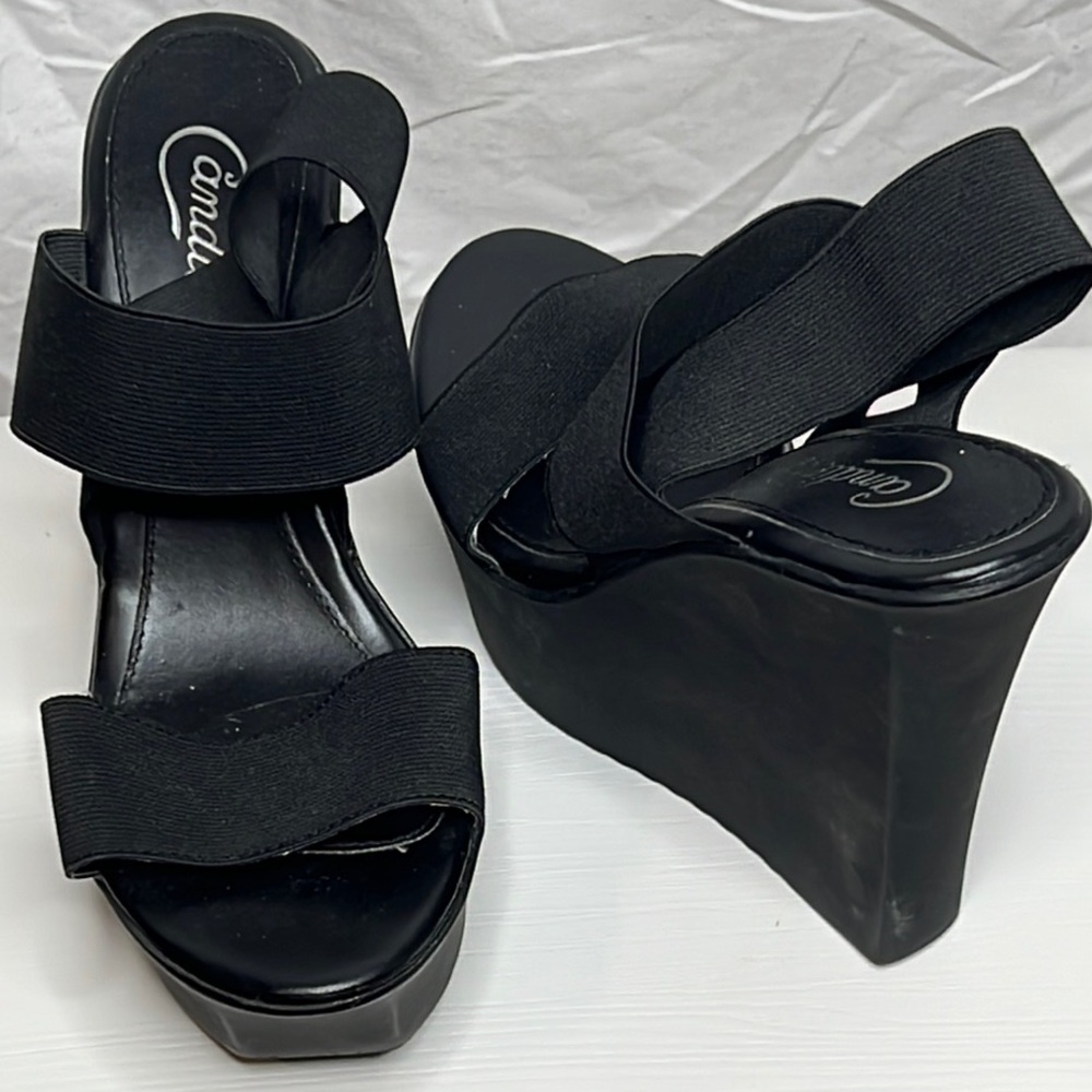 Candies Black Wedge Sandals